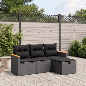 4-teilige Gartensofagarnitur mit schwarzen synthetischen Rattankissen von , Gartensets - Ref: Foro24-3265269, Preis: 246,14 €...