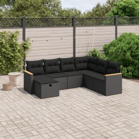 7-teiliges Garten-Essset und schwarze Kissen aus synthetischem Rattan von , Gartensets - Ref: Foro24-3265325, Preis: 439,98 €...