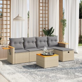 Gartensofa-Set mit beigem Kissenmix, 6-teilig, PE-Rattan von , Gartensets - Ref: Foro24-3265511, Preis: 400,73 €, Rabatt: %