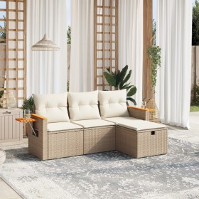 Gartensofa-Set mit Kissen, 4-teilig, beiges synthetisches Rattan von , Gartensets - Ref: Foro24-3265489, Preis: 416,99 €, Rab...