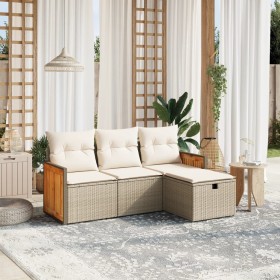 Garden sofa set with cushions 4 pieces beige synthetic rattan by , Garden sets - Ref: Foro24-3265706, Price: 326,99 €, Discou...