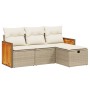 Gartensofa-Set mit Kissen, 4-teilig, beiges synthetisches Rattan von , Gartensets - Ref: Foro24-3265706, Preis: 329,43 €, Rab...