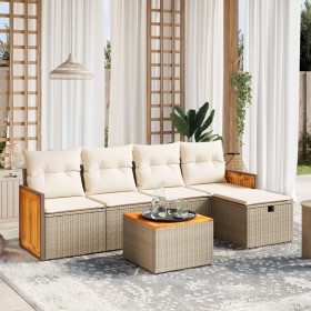 Gartensofa-Set mit Kissen, 6-teilig, beiges synthetisches Rattan von , Gartensets - Ref: Foro24-3265727, Preis: 450,76 €, Rab...