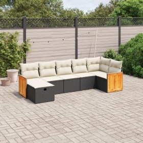 7-teiliges Garten-Essset und schwarze Kissen aus synthetischem Rattan von , Gartensets - Ref: Foro24-3265746, Preis: 452,64 €...