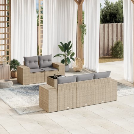 Garden sofa set with cushions 6 pieces beige synthetic rattan by , Modular outdoor sofas - Ref: Foro24-3222298, Price: 482,28...