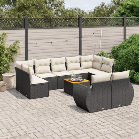 Set de sofás de jardín 10 pzas cojines ratán sintético negro de , Conjuntos de jardín - Ref: Foro24-3225153, Precio: 627,57 €...