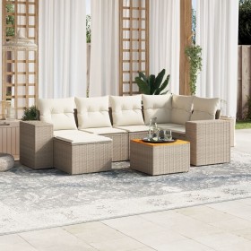 7-teiliges Gartensofa-Set und beigefarbene synthetische Rattankissen von , Gartensets - Ref: Foro24-3225547, Preis: 584,82 €,...