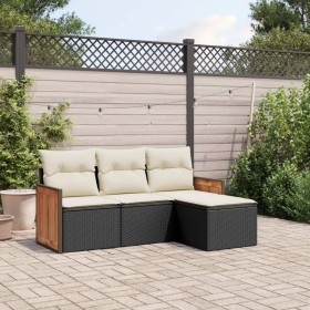 4-teilige Gartensofagarnitur mit schwarzen synthetischen Rattankissen von , Gartensets - Ref: Foro24-3227582, Preis: 257,86 €...