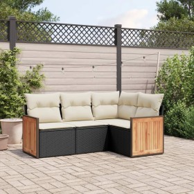 4-teilige Gartensofagarnitur mit schwarzen synthetischen Rattankissen von , Gartensets - Ref: Foro24-3227610, Preis: 295,72 €...