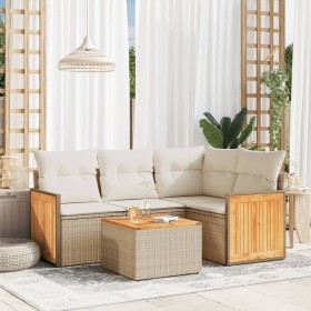 Gartensofa-Set mit Kissen, 5-teilig, beiges synthetisches Rattan von , Gartensets - Ref: Foro24-3227619, Preis: 451,27 €, Rab...