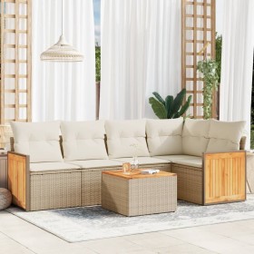 Garden sofa set with cushions 6 pieces beige synthetic rattan by , Garden sets - Ref: Foro24-3227633, Price: 507,60 €, Discou...