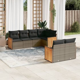 7-piece garden sofa set with gray PE rattan cushions by , Garden sets - Ref: Foro24-3227824, Price: 542,12 €, Discount: %