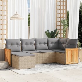 Gartensofa-Set mit Kissen, 6-teilig, beiges synthetisches Rattan von , Gartensets - Ref: Foro24-3227858, Preis: 423,44 €, Rab...