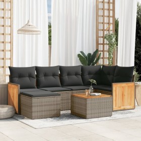 7-piece garden sofa set with gray PE rattan cushions by , Garden sets - Ref: Foro24-3227866, Price: 434,99 €, Discount: %