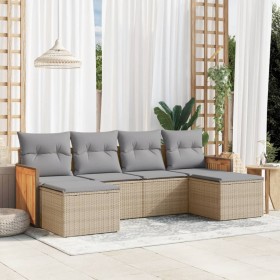 Gartensofa-Set mit Kissen, 6-teilig, beiges synthetisches Rattan von , Gartensets - Ref: Foro24-3227900, Preis: 393,29 €, Rab...