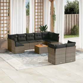 10-teiliges Gartensofa-Set mit grauen synthetischen Rattankissen von , Gartensets - Ref: Foro24-3256144, Preis: 589,99 €, Rab...