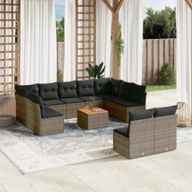 12-teiliges Gartensofa-Set mit grauen synthetischen Rattankissen von , Gartensets - Ref: Foro24-3256221, Preis: 667,99 €, Rab...