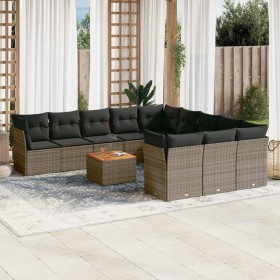 12-teiliges Gartensofa-Set mit grauen synthetischen Rattankissen von , Gartensets - Ref: Foro24-3256242, Preis: 750,99 €, Rab...