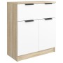 Aparador madera contrachapada blanco y roble Sonoma 60x30x70 cm de , Aparadores - Ref: Foro24-811093, Precio: 94,80 €, Descue...