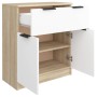 Aparador madera contrachapada blanco y roble Sonoma 60x30x70 cm de , Aparadores - Ref: Foro24-811093, Precio: 94,80 €, Descue...