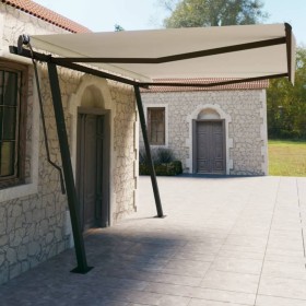 Manual retractable awning with cream poles 4.5x3 m by , Awnings - Ref: Foro24-3070157, Price: 484,88 €, Discount: %