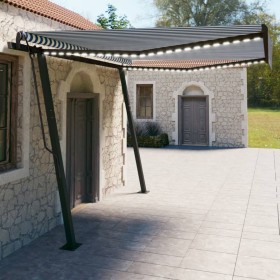 Manual retractable awning with blue and white LED 4x3 m by , Awnings - Ref: Foro24-3070141, Price: 563,86 €, Discount: %