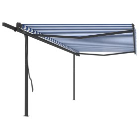 Retractable manual awning with blue and white poles 5x3 m by , Awnings - Ref: Foro24-3070176, Price: 534,40 €, Discount: %