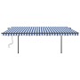 Toldo manual retráctil con postes azul y blanco 5x3 m de , Toldos - Ref: Foro24-3070176, Precio: 580,86 €, Descuento: %