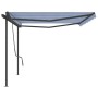 Toldo manual retráctil con postes azul y blanco 5x3 m de , Toldos - Ref: Foro24-3070176, Precio: 580,86 €, Descuento: %