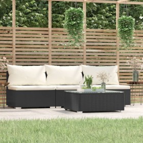 Garden set with 4-piece black synthetic rattan cushions by , Garden sets - Ref: Foro24-317496, Price: 503,71 €, Discount: %