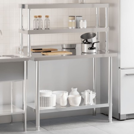 Kitchen work table with stainless steel shelf 110x55x150cm by , Restoration - Ref: Foro24-3208908, Price: 274,77 €, Discount: %