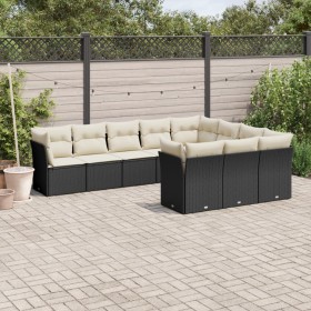 Gartensofa-Set 10-teilig mit schwarzen synthetischen Rattankissen von , Gartensets - Ref: Foro24-3250055, Preis: 568,24 €, Ra...