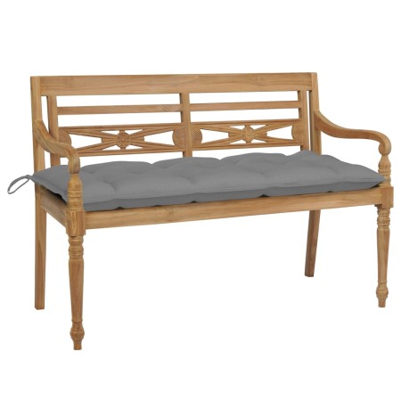 Batavia solid teak bench with gray cushion 120 cm by , garden benches - Ref: Foro24-3062170, Price: 213,99 €, Discount: %