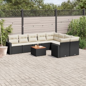 Gartensofa-Set 10-teilig mit schwarzen synthetischen Rattankissen von , Modulare Sofas für den Außenbereich - Ref: Foro24-322...