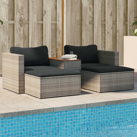 Set of 5-piece garden sofas and cushions made of synthetic rattan in gray acacia. by , Outdoor sofas - Ref: Foro24-365726, Pr...