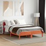 Bed frame with wax brown pine wood headboard 135x190 cm by , Beds and slatted bases - Ref: Foro24-842609, Price: 127,88 €, Di...