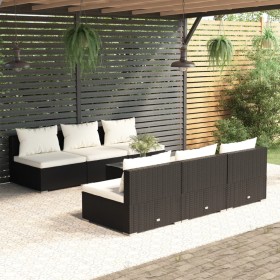 Gartenmöbel- und Kissenset, 7-teilig, schwarzes synthetisches Rattan von , Gartensets - Ref: Foro24-3101455, Preis: 876,40 €,...