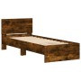 Estructura de cama cabecero luces LED roble ahumado 90x190 cm de , Camas y somieres - Ref: Foro24-838838, Precio: 108,89 €, D...