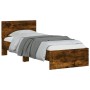 Estructura de cama cabecero luces LED roble ahumado 90x190 cm de , Camas y somieres - Ref: Foro24-838838, Precio: 108,89 €, D...