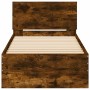 Estructura de cama cabecero luces LED roble ahumado 90x190 cm de , Camas y somieres - Ref: Foro24-838838, Precio: 108,89 €, D...