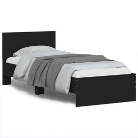 Bed frame with headboard and LED lights black 90x190 cm by , Beds and slatted bases - Ref: Foro24-838835, Price: 112,76 €, Di...