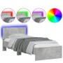 Estructura de cama cabecero luces LED gris hormigón 90x190 cm de , Camas y somieres - Ref: Foro24-838837, Precio: 105,52 €, D...