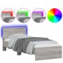 Bed frame headboard LED lights Sonoma gray 75x190 cm by , Beds and slatted bases - Ref: Foro24-838846, Price: 107,22 €, Disco...