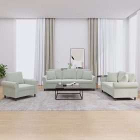 Sofa set with cushions 3 pieces light gray velvet by , Sofas - Ref: Foro24-3202190, Price: 709,99 €, Discount: %