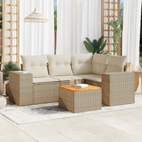 Gartensofa-Set mit Kissen, 5-teilig, beiges synthetisches Rattan von , Gartensets - Ref: Foro24-3257759, Preis: 434,99 €, Rab...