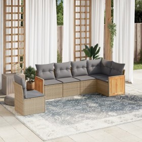 Gartensofa-Set mit Kissen, 6-teilig, beiges synthetisches Rattan von , Gartensets - Ref: Foro24-3260099, Preis: 451,99 €, Rab...