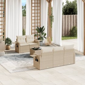 Gartensofa-Set mit Kissen, 6-teilig, beiges synthetisches Rattan von , Gartensets - Ref: Foro24-3252235, Preis: 534,99 €, Rab...