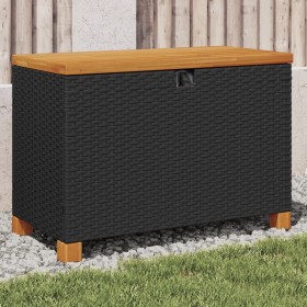 Black rattan acacia wood garden storage box 80x40x48 cm by , Outdoor storage boxes - Ref: Foro24-366282, Price: 121,25 €, Dis...