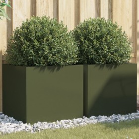 Planters 2 pcs olive green cold rolled steel 49x47x46 cm by , Pots and planters - Ref: Foro24-841566, Price: 76,99 €, Discoun...