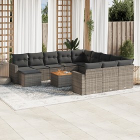 Gartensofa-Set mit Kissen, 13-teilig, graues synthetisches Rattan von , Modulare Sofas für den Außenbereich - Ref: Foro24-322...